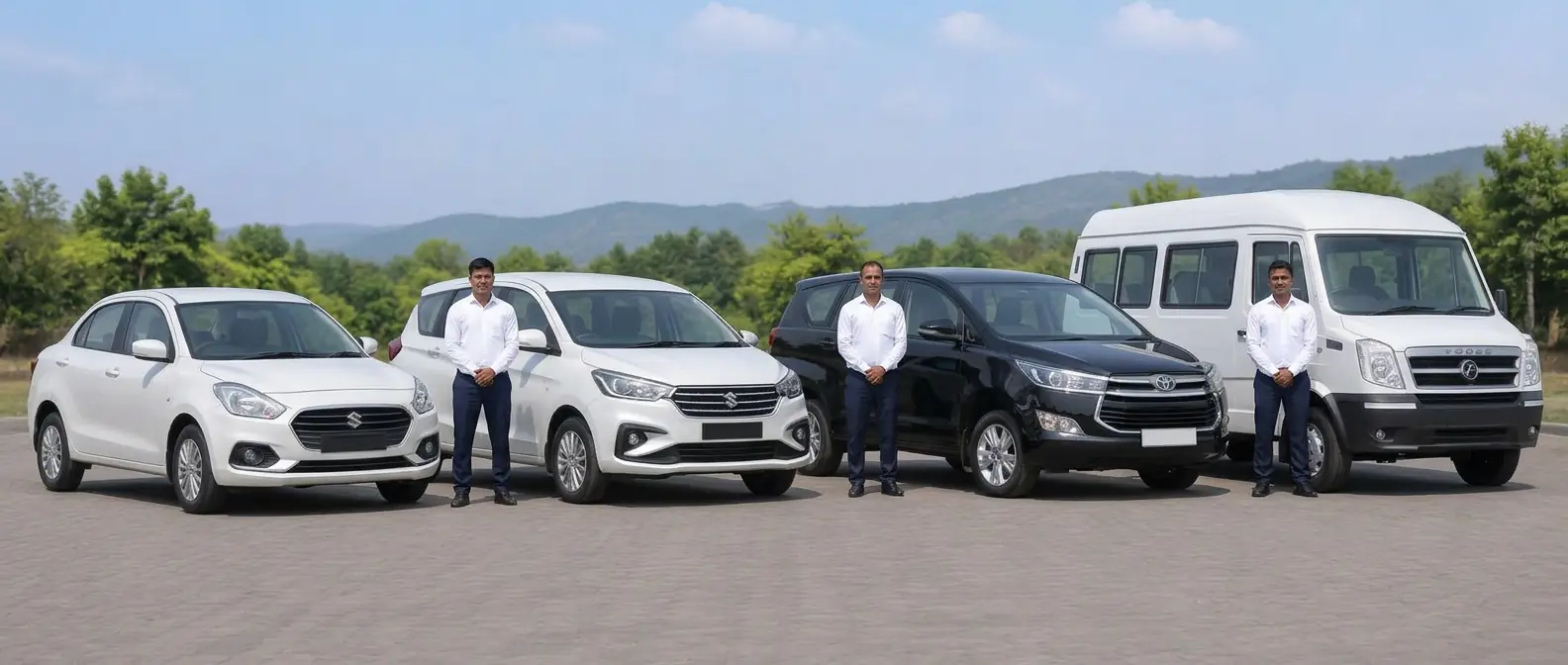 Dzire sedan, Ertiga SUV, Innova Crysta premium and Tempo Traveller together